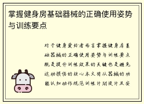 掌握健身房基础器械的正确使用姿势与训练要点
